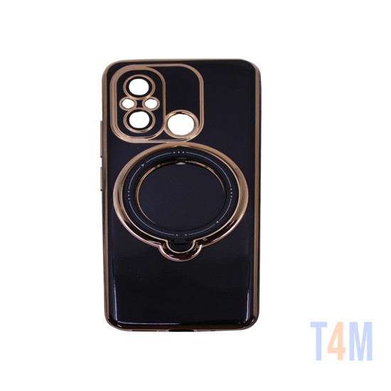 Hard Silicone Case with Camera Shield and Support Ring for Xiaomi Redmi 12c Black